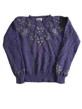Northern Reflections Vintage Purple Floral Knit Sweater